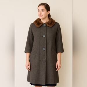 Vintage Forstmann Women’s Wool Coat Mink Fur Collar Size Large